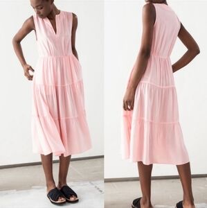 & Other Stories Light Pink V Neck Tiered Dress